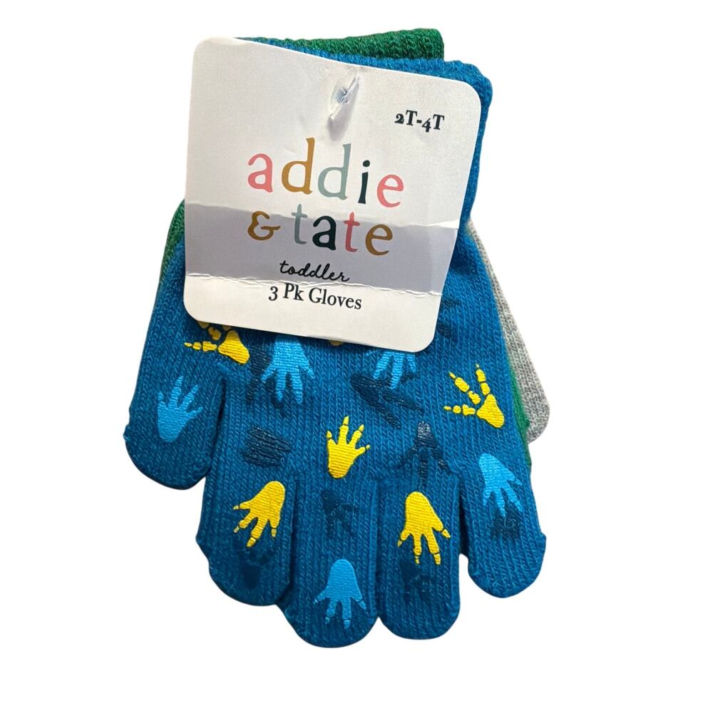 Addie & Tate Toddler Boy's Blue Green & Gray Winter Gloves 3-Pack 2T-4T